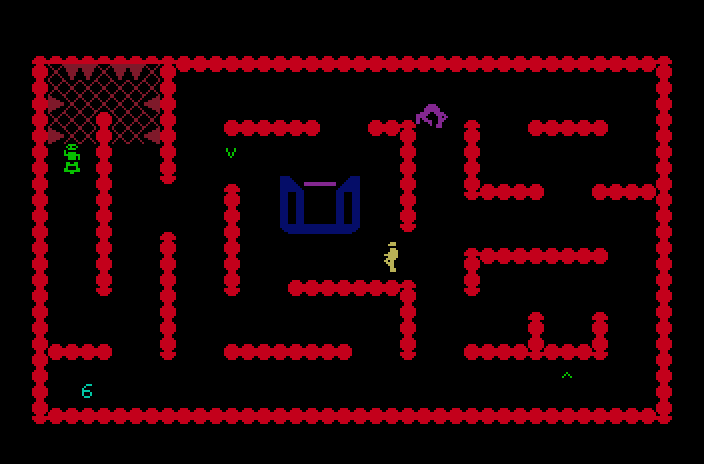 Night Stalker Mattel Aquarius Screenshot: Now that I have the gun, I can shoot opponents...