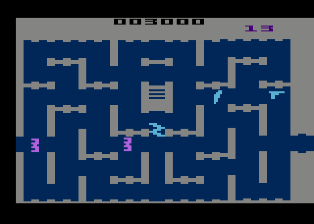 Night Stalker Atari 2600 Screenshot: Pick up the gun to replenish your ammo.