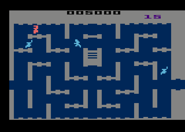 Night Stalker Atari 2600 Screenshot: Trying to trap some opponents in the corner...