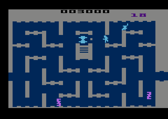 Night Stalker Atari 2600 Screenshot: Firing at an opponent...