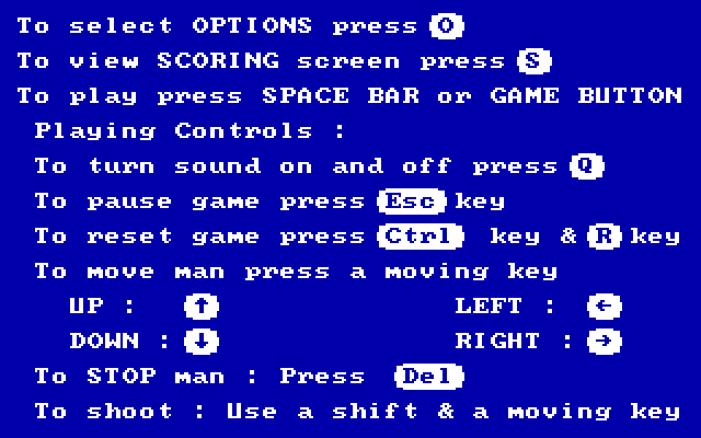 Night Stalker IBM PC/Compatibles Screenshot: The main menu.