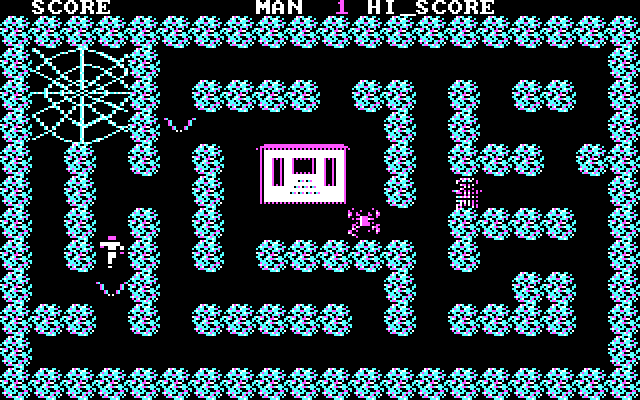 Night Stalker IBM PC/Compatibles Screenshot: Running from an enemy.