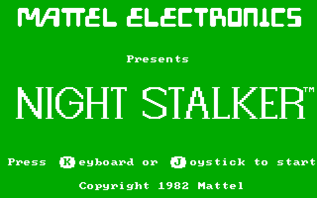Night Stalker IBM PC/Compatibles Screenshot: Title screen.