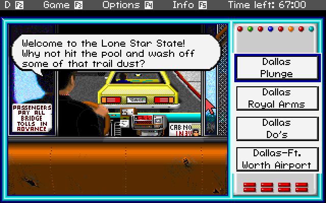 Headline Harry and The Great Paper Race IBM PC/Compatibles Screenshot: Welcome to Texas!