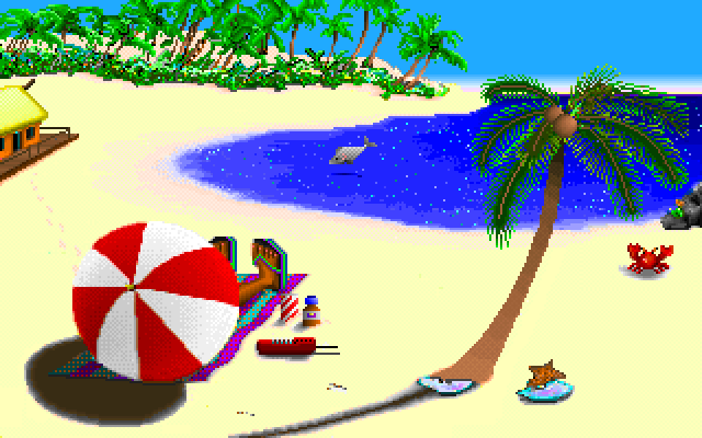 Headline Harry and The Great Paper Race IBM PC/Compatibles Screenshot: Relaxing on the beach...you'll need to get back to work soon!