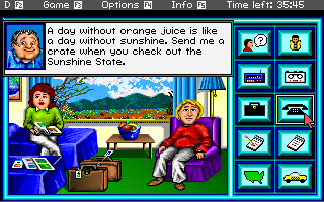 Headline Harry and The Great Paper Race IBM PC/Compatibles Screenshot: Looks like I'm off to Florida...