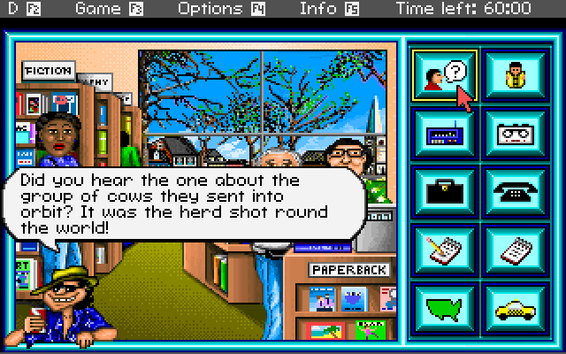 Headline Harry and The Great Paper Race IBM PC/Compatibles Screenshot: Rival reporters have some jokes from time to time...