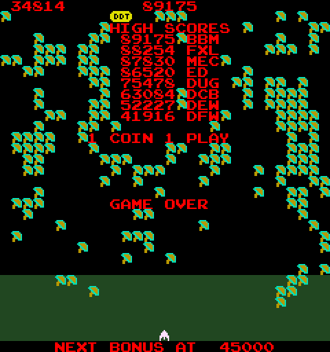 Millipede Arcade Screenshot: Game over.