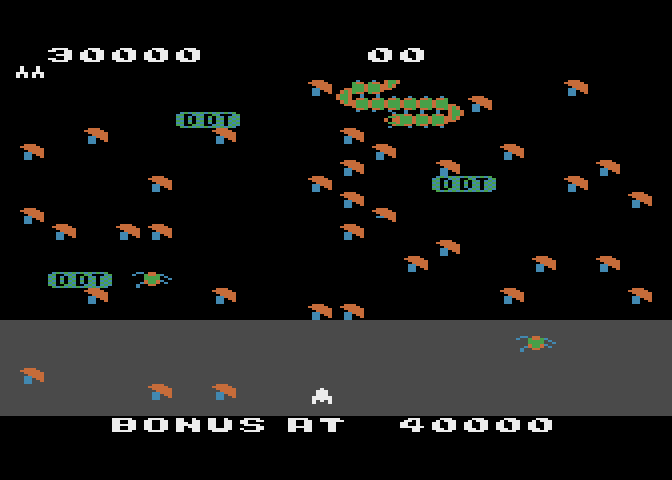 Millipede Atari 8-bit Screenshot: Game start.