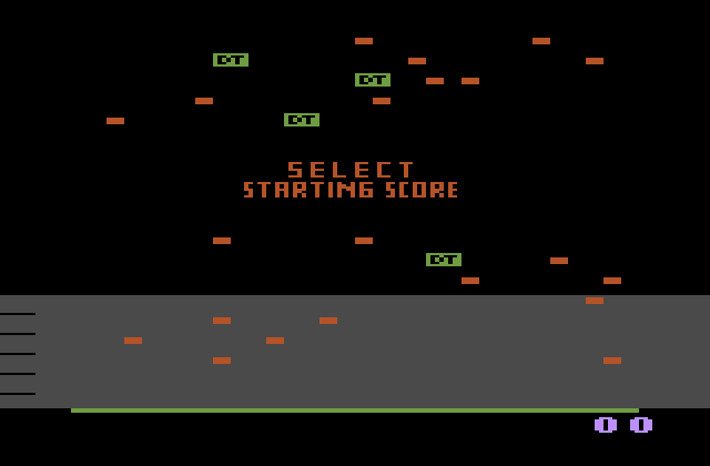 Millipede Atari 2600 Screenshot: Like the arcade version, you can select a starting score which adjusts the skill level.