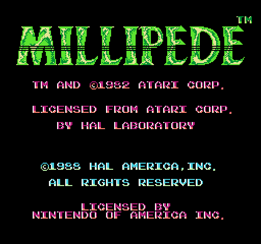 Millipede NES / Famicom Screenshot: Title screen.