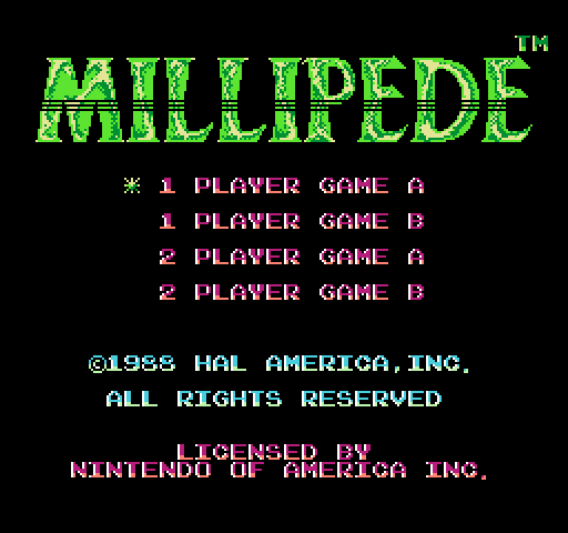 Millipede NES / Famicom Screenshot: Select a game option.