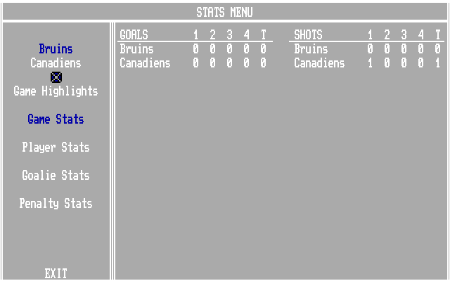 Wayne Gretzky Hockey 2 IBM PC/Compatibles Screenshot: The stats menu.