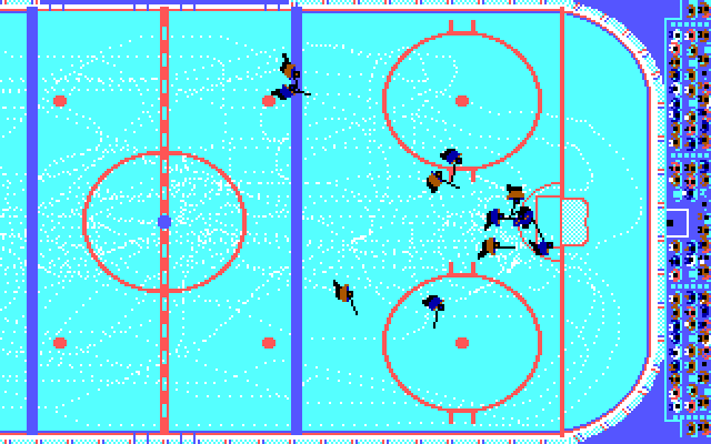 Wayne Gretzky Hockey 2 IBM PC/Compatibles Screenshot: Attempting to score at the right side goal...