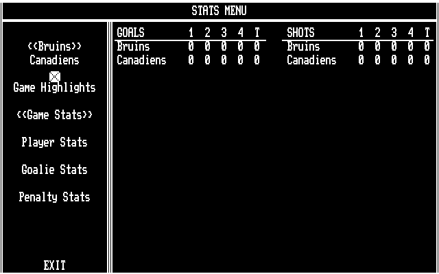 Wayne Gretzky Hockey 2 IBM PC/Compatibles Screenshot: Stats menu.