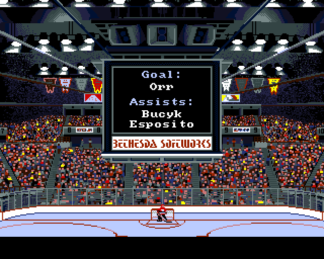 Wayne Gretzky Hockey 2 Amiga Screenshot: Here's who scored along with assists...