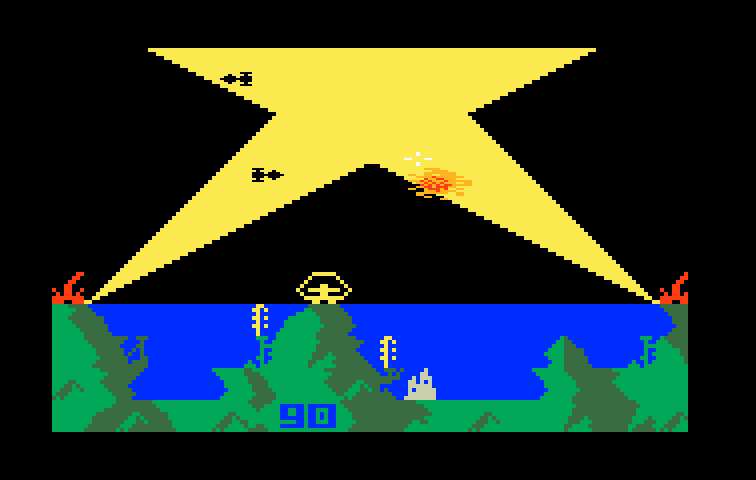 Atlantis Intellivision Screenshot: You can hit opponents whether they are in the lights or not...