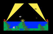 Atlantis for Intellivision - At night, you can only see enemies when they are in the search lights...