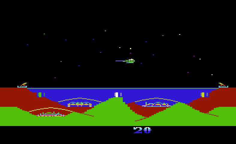 Atlantis Commodore VIC-20 Screenshot: Here come some attackers!