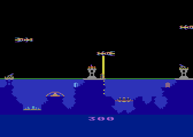 Atlantis Atari 8-bit Screenshot: Part of the city being destroyed...