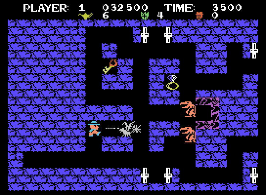 Tutankham ColecoVision Screenshot: Blasting opponents on level four!