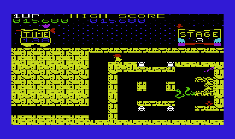 Tutankham Commodore VIC-20 Screenshot: Start of stage 3.