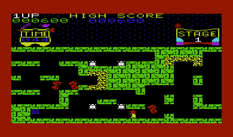 Tutankham Commodore VIC-20 Screenshot: Walk through the white markers to be transported to a new location.