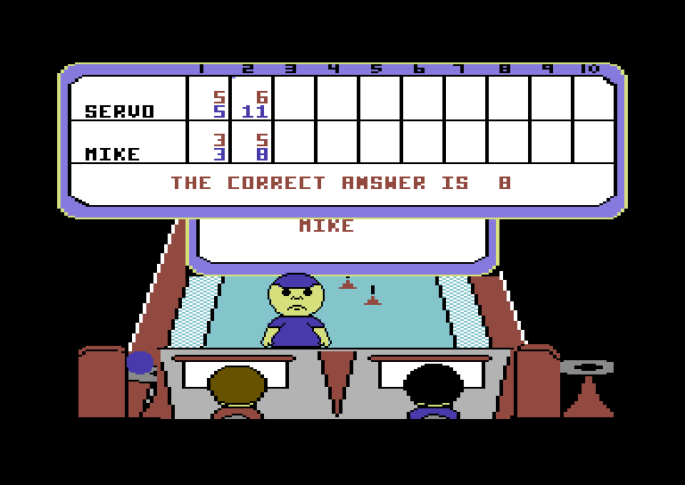 Little People Bowling Alley Commodore 64 Screenshot: Provide a wrong answer and the computer tells you the correct one.