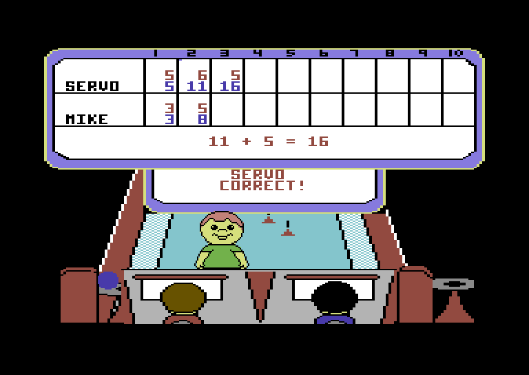 Little People Bowling Alley Commodore 64 Screenshot: A correct answer!