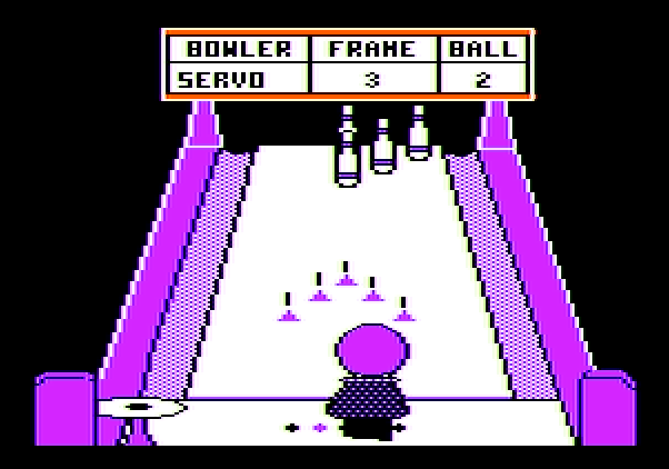 Little People Bowling Alley Apple II Screenshot: Preparing to bowl.