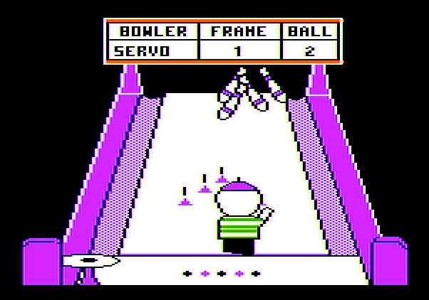 Little People Bowling Alley Apple II Screenshot: Pins knocked down!