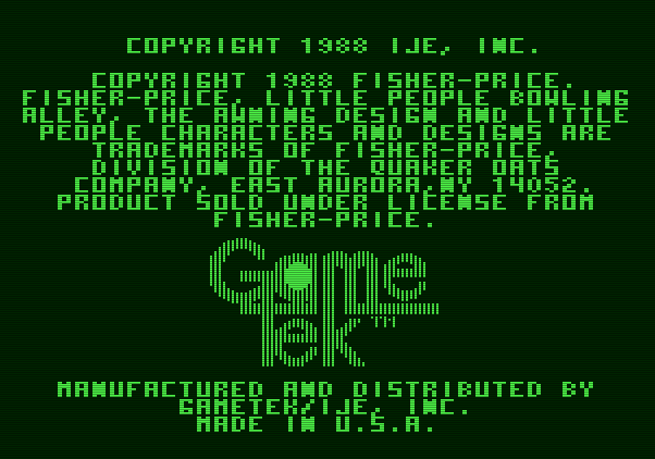 Little People Bowling Alley Apple II Screenshot: Copyright information.