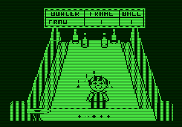 Little People Bowling Alley Apple II Screenshot: Some pins down, more to go...