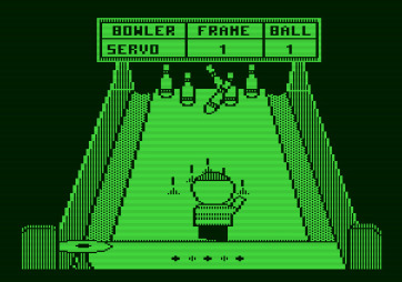 Little People Bowling Alley for Apple II - Some pins knocked over.