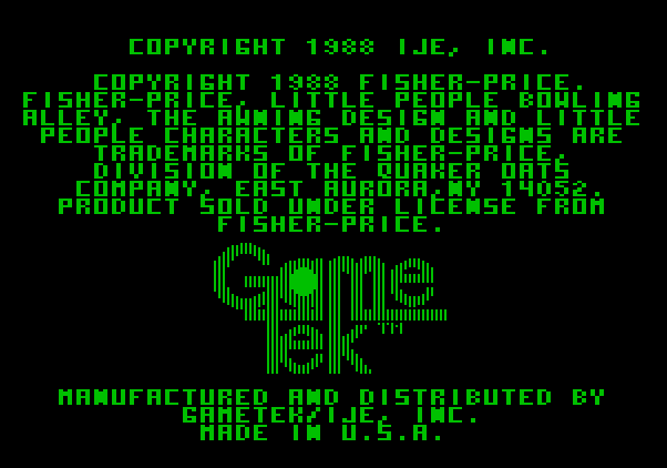 Little People Bowling Alley Apple II Screenshot: Copyright information.