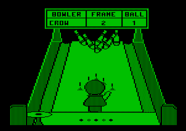 Little People Bowling Alley Apple II Screenshot: Lots of pins down!
