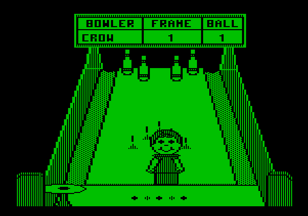 Little People Bowling Alley Apple II Screenshot: Some pins down, more to go...