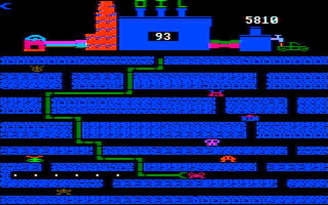 Oil's Well IBM PC/Compatibles Screenshot: Your drill bit can chomp on the various creatures...