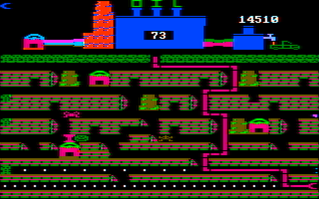 Oil's Well IBM PC/Compatibles Screenshot: When your pipes are pink the enemies are slowed down temporarily.