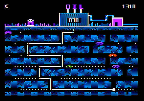 Oil's Well Apple II Screenshot: The oil at the bottom of the screen can be difficult to reach...