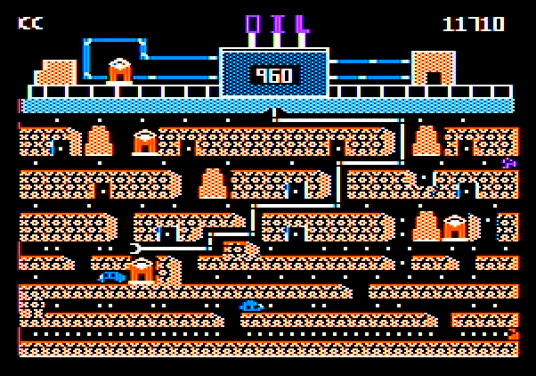 Oil's Well Apple II Screenshot: Level 3; the mazes increase in complexity.