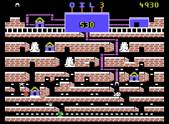Oil's Well ColecoVision Screenshot: Reaching all of the oil in the complex mazes can take time, but you only have very limited time!