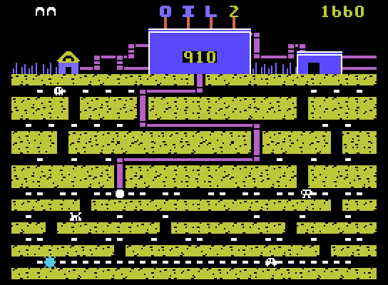 Oil's Well ColecoVision Screenshot: Don't let the various bugs touch the pipe!