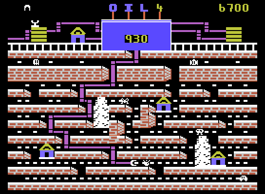 Oil's Well ColecoVision Screenshot: The drill bit can munch on bugs, but don't let them touch the pipe!