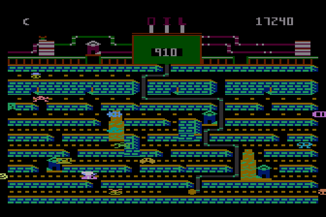Oil's Well Atari 8-bit Screenshot: The mazes become increasingly complex.