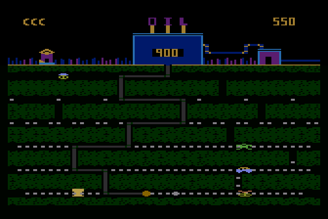 Oil's Well Atari 8-bit Screenshot: Collecting oil...
