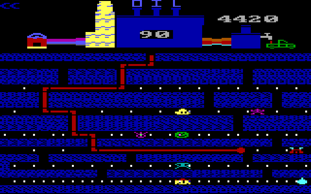 Oil's Well IBM PC/Compatibles Screenshot: Your pipe turns red when time is temporarily slowed down...