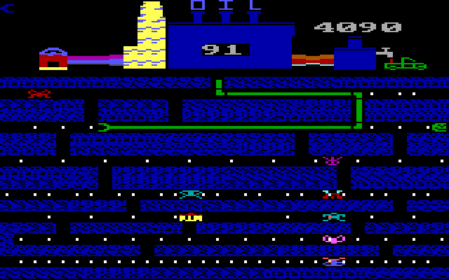 Oil's Well IBM PC/Compatibles Screenshot: Make sure critters don't destroy your pipe!