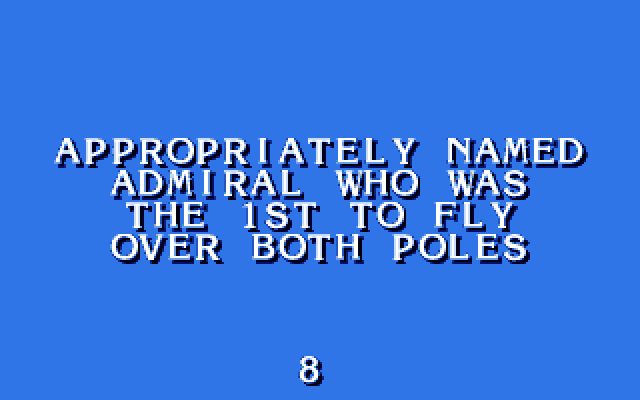 Jeopardy! IBM PC/Compatibles Screenshot: The answer is...hurry, 8 seconds left!