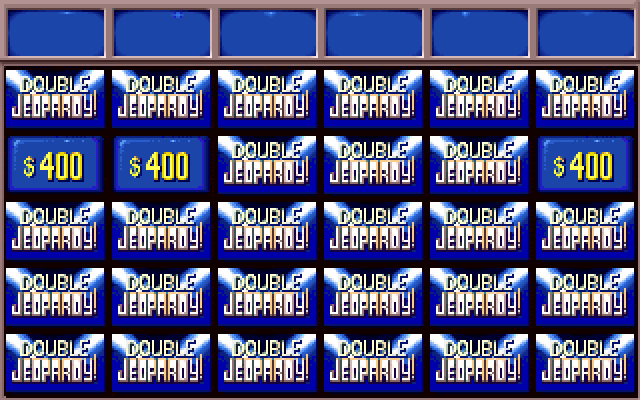 Jeopardy! IBM PC/Compatibles Screenshot: The board fills with dollar values at the start of a round.